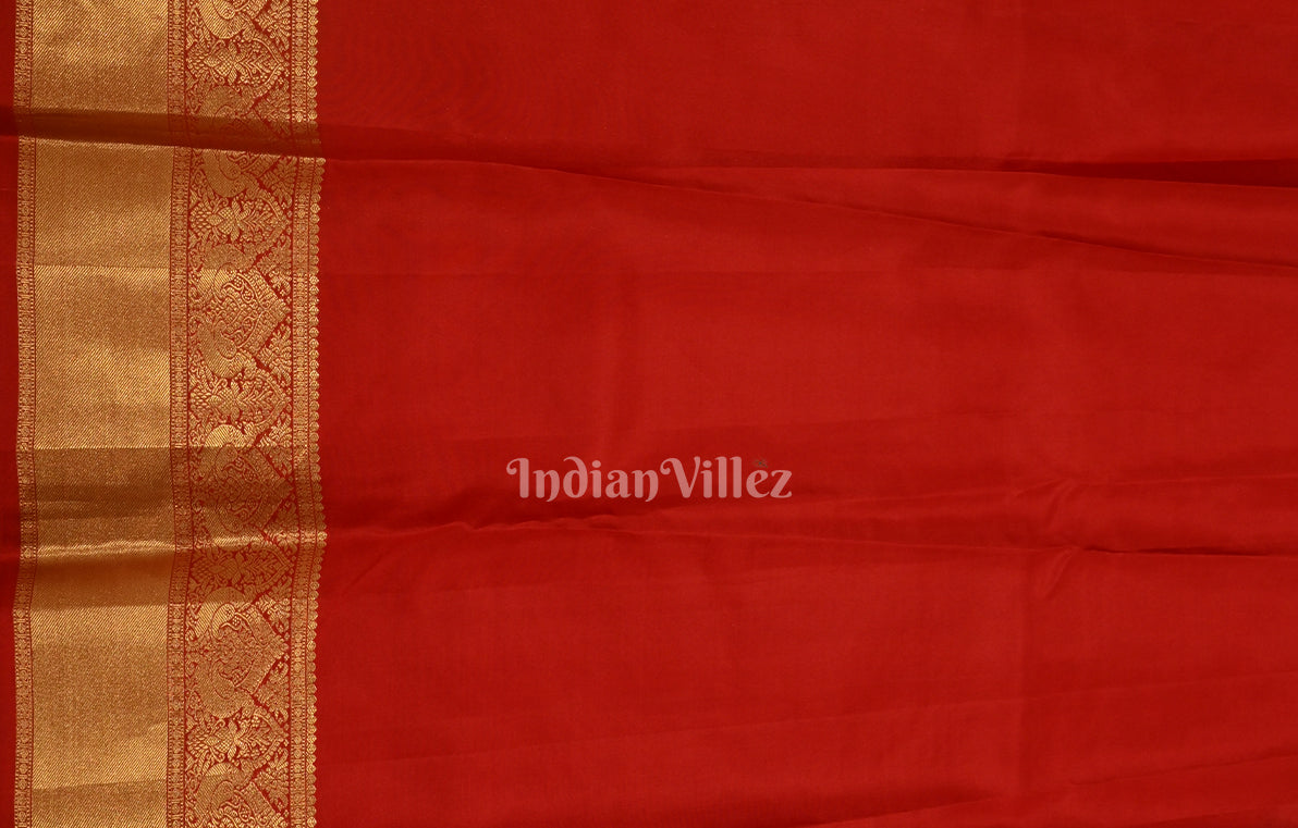 Vermilion Red pure Kanjivaram Silk Saree with Zari Brocade