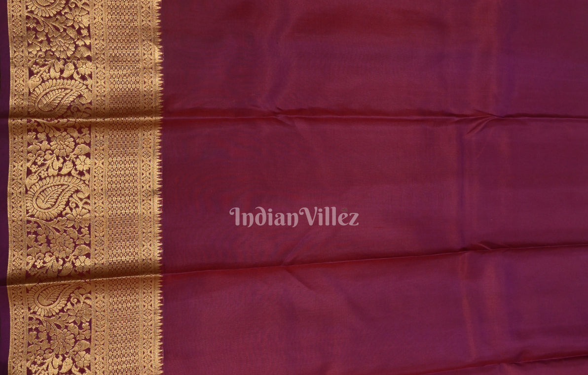 Bright Purple Wine pure Kanjivaram Silk Saree with  Zari Brocade 