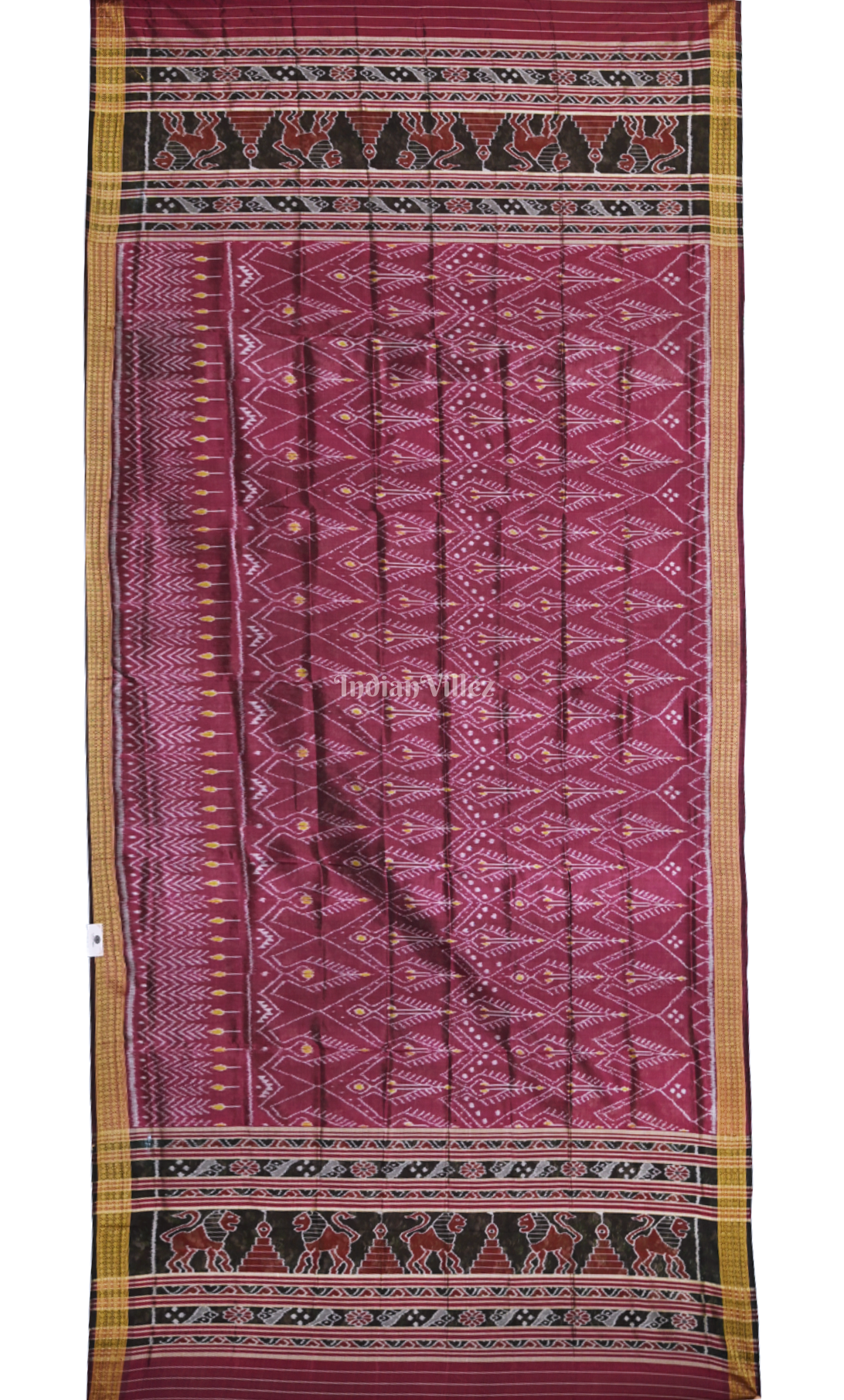 Maroon Black Tribal Theme Odisha Ikat Pure  Sambalpuri Silk Dupatta