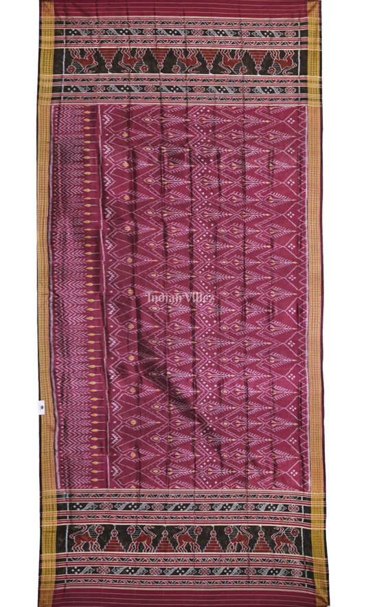 Maroon Black Tribal Theme Odisha Ikat Pure  Sambalpuri Silk Dupatta