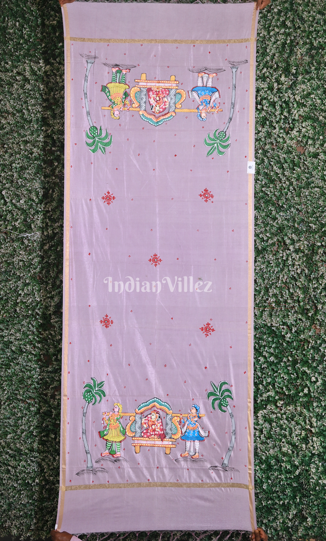 Baby Pink Doli Barat Theme Hand-Painted Patachitra Chanderi Dupatta