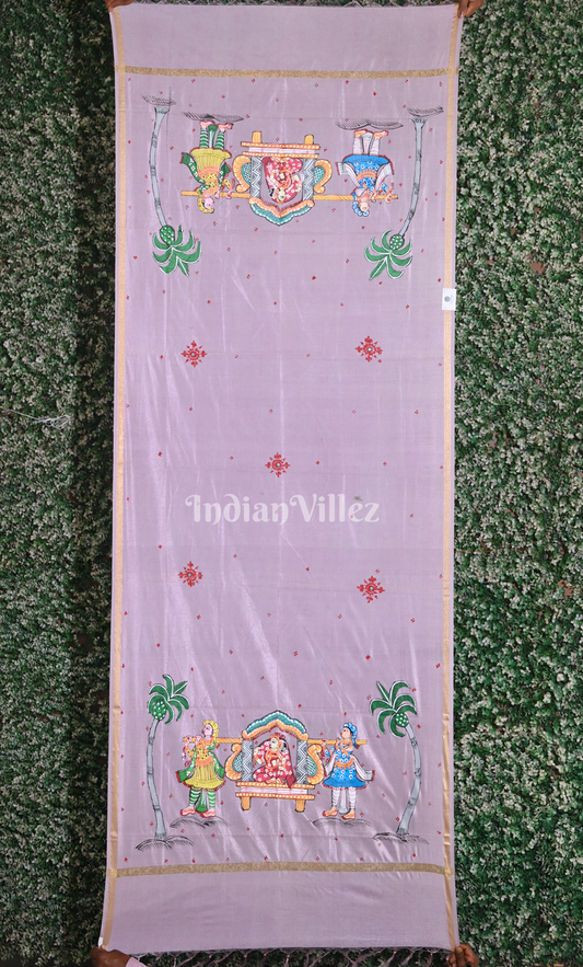 Baby Pink Doli Barat Theme Hand-Painted Patachitra Chanderi Dupatta