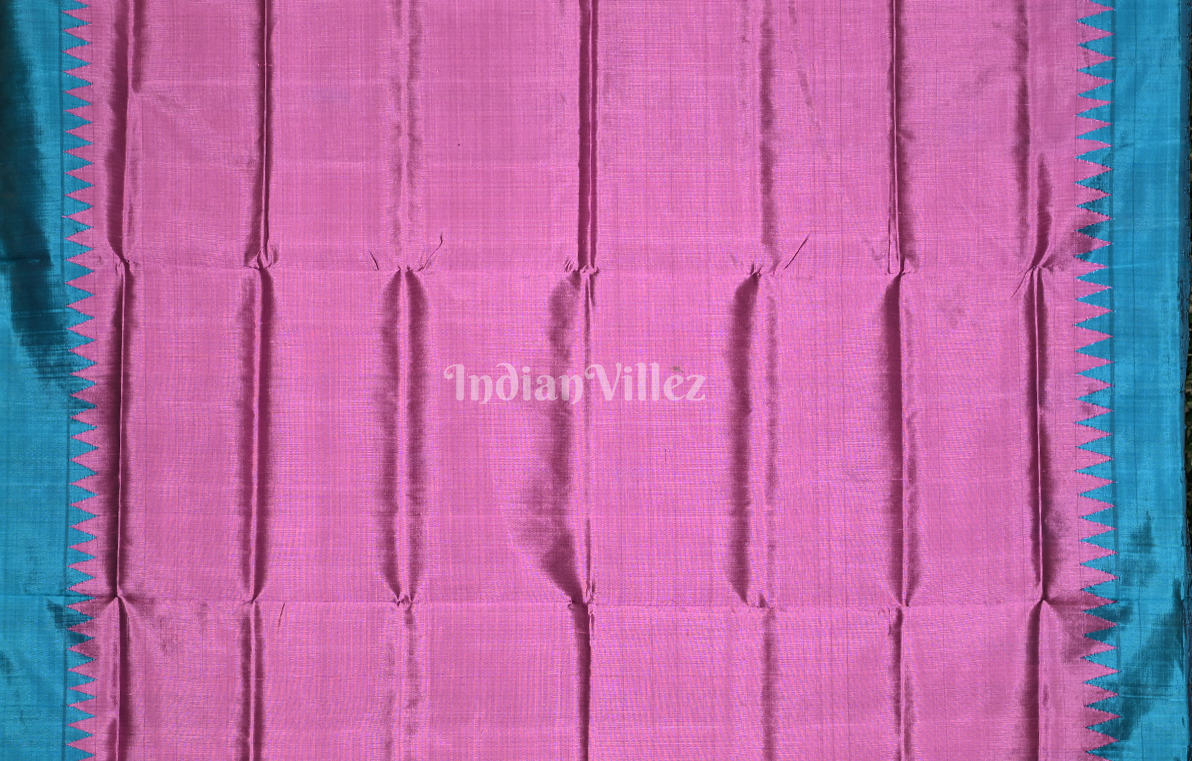 Rani Pink Blue Fish Motif Double Pallu Berhampuri Silk Saree 