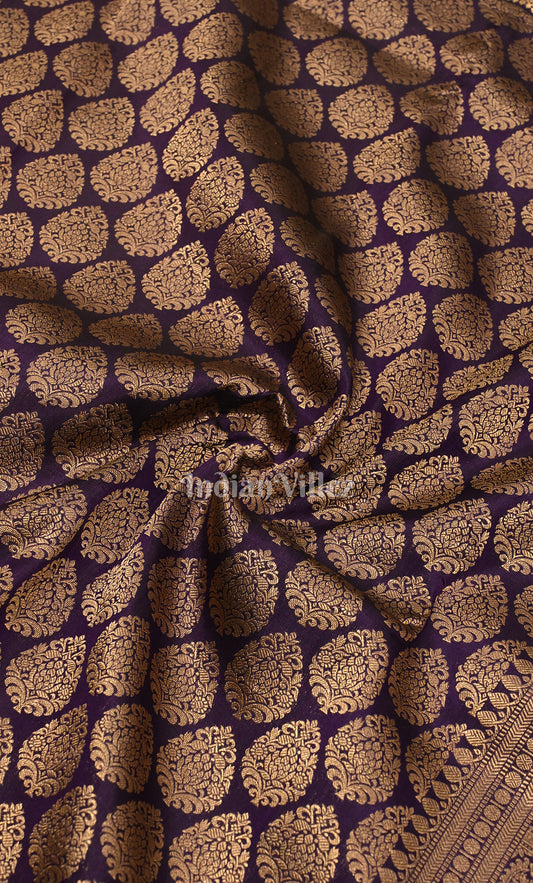 Deep Purple Golden Pure Kanjivaram Silk Saree with Zari Brocade 