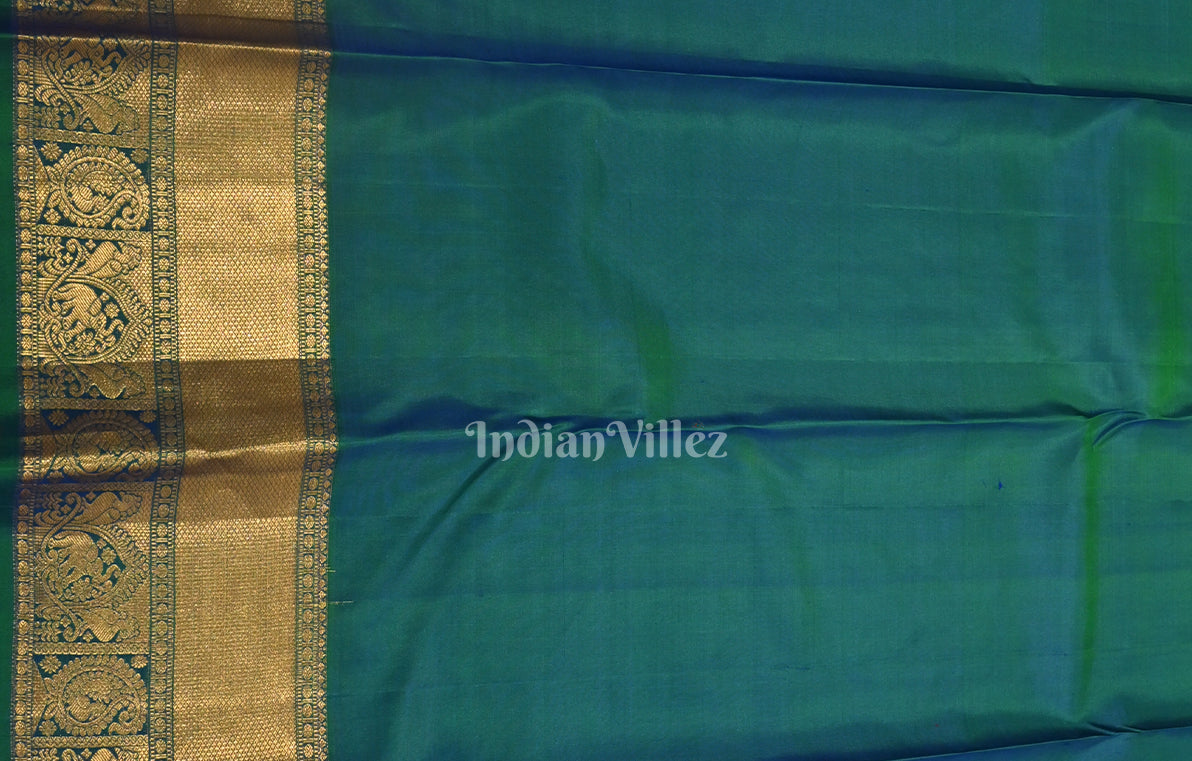 Blue Green Pure Kanjivaram Silk Saree with Zari Brocade
