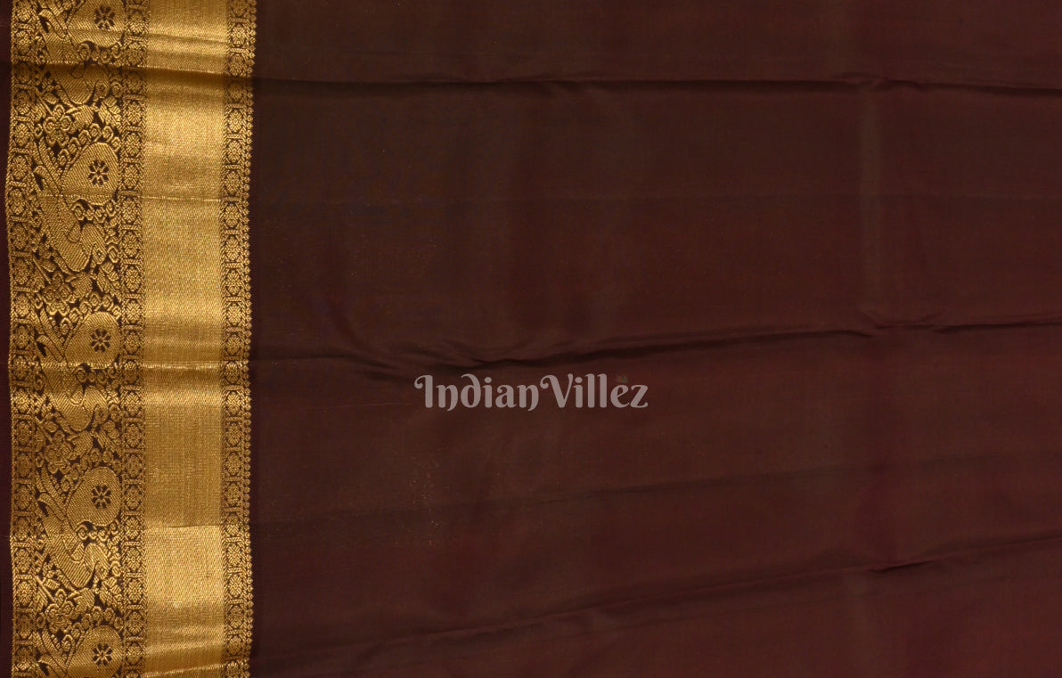 Peach Pink Coffee pure Kanjivaram Silk Saree with Zari Brocade