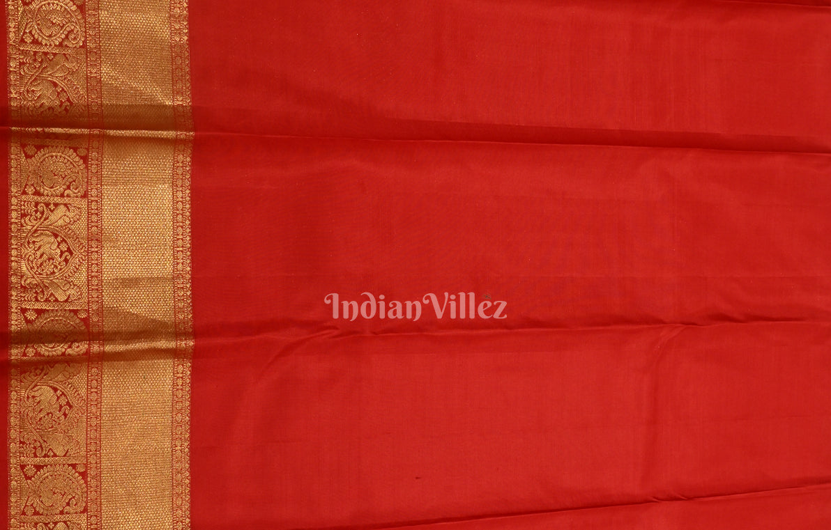 Bridal Red pure Kanjivaram Silk Saree with Zari Brocade 