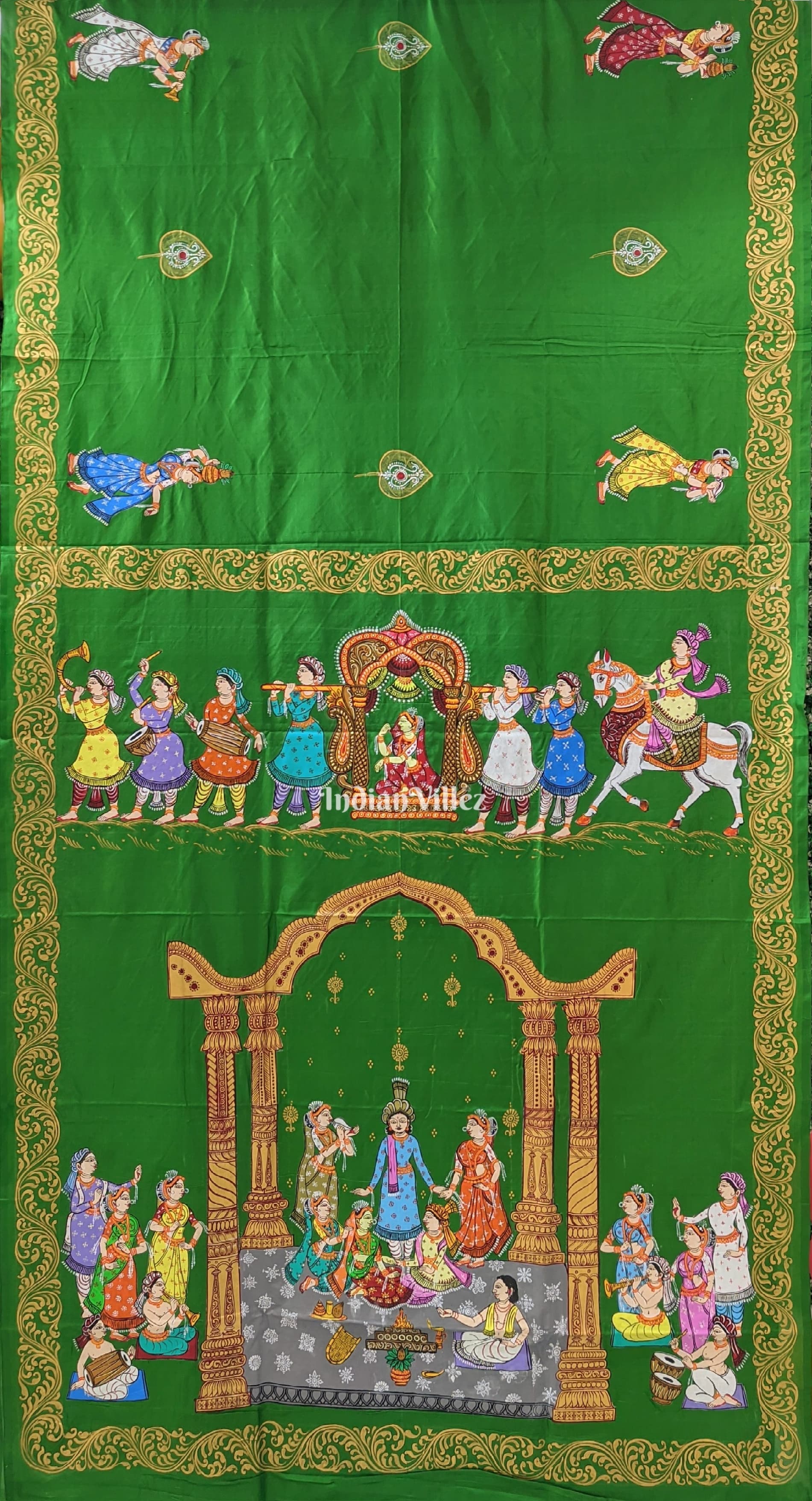 Dark Green Doli Barat & Marriage Theme Pattachitra Silk Saree