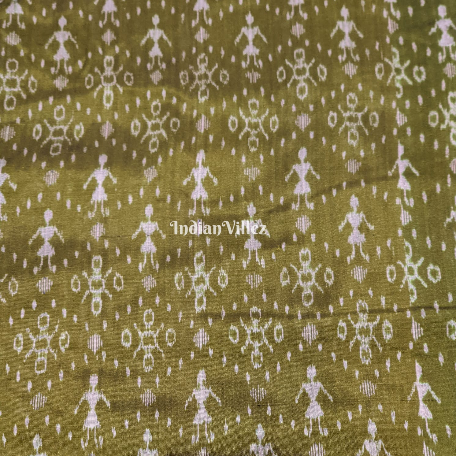 Olive Green Tribal Sambalpuri Ikat Silk Fabric