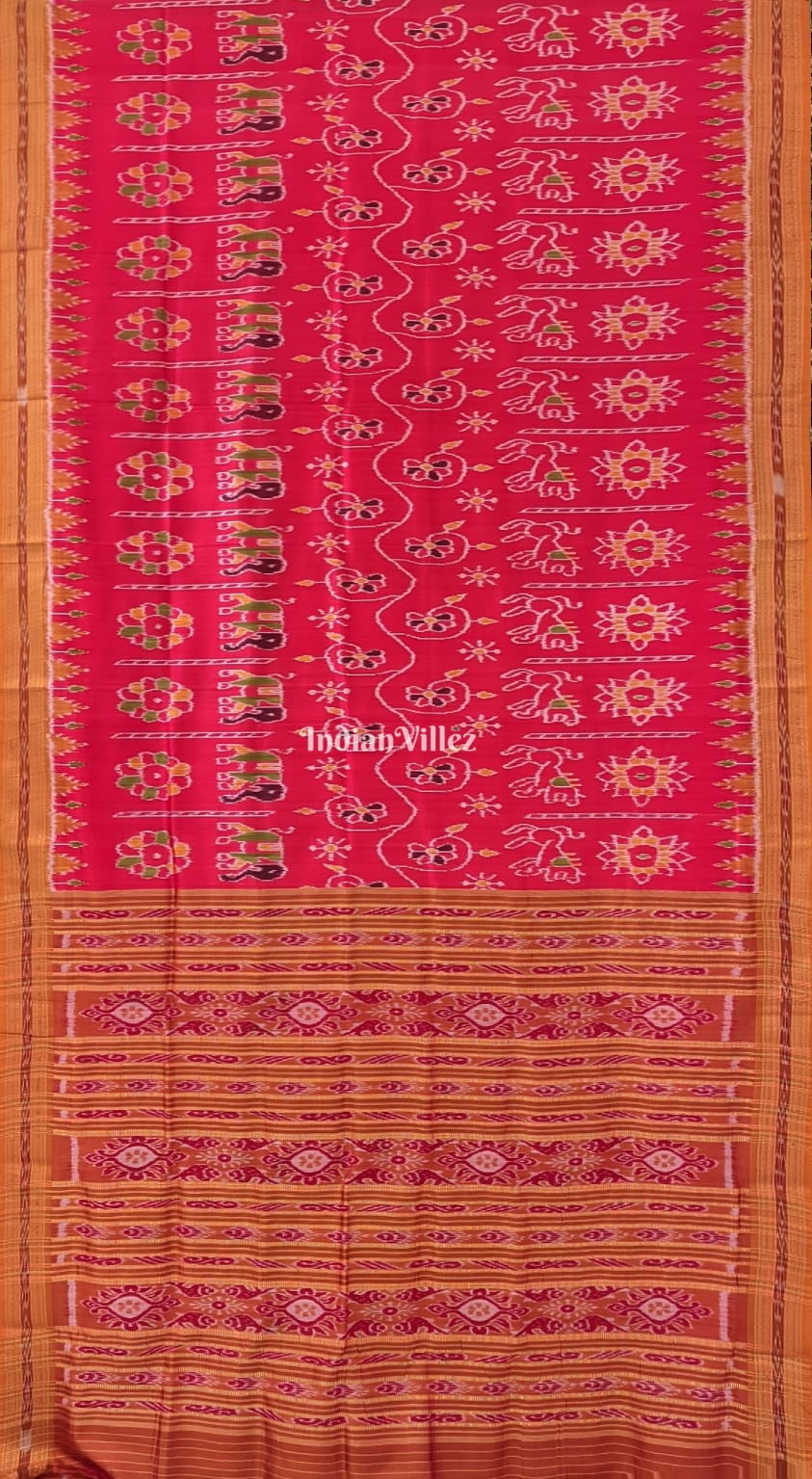 Red Animal Flower Odisha Ikat Khandua Silk Saree