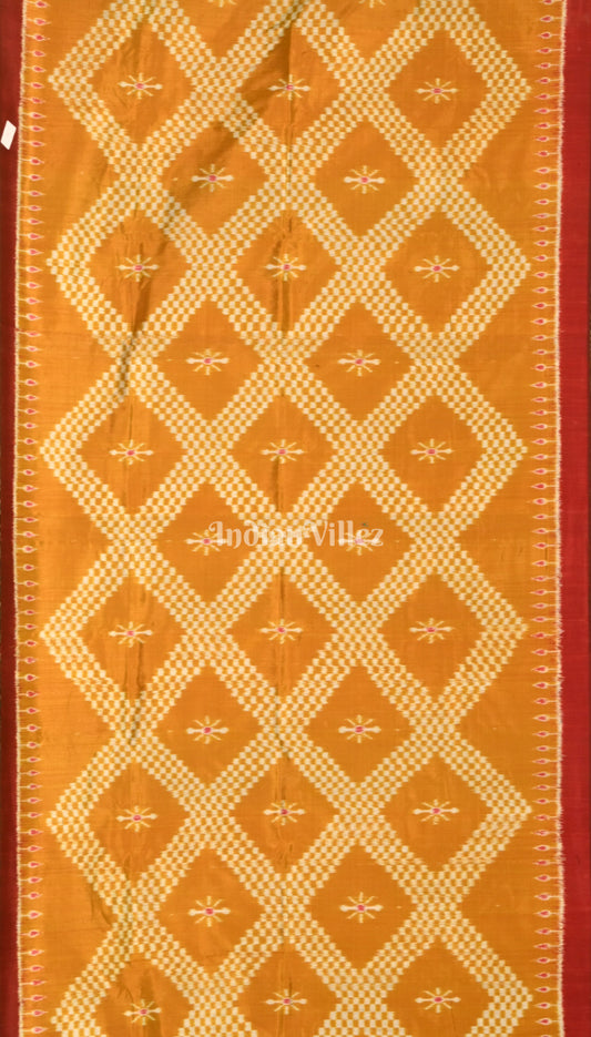 Mustard Yellow  Red Tarabali Odisha Ikat Pure Sambalpuri Silk Dupatta