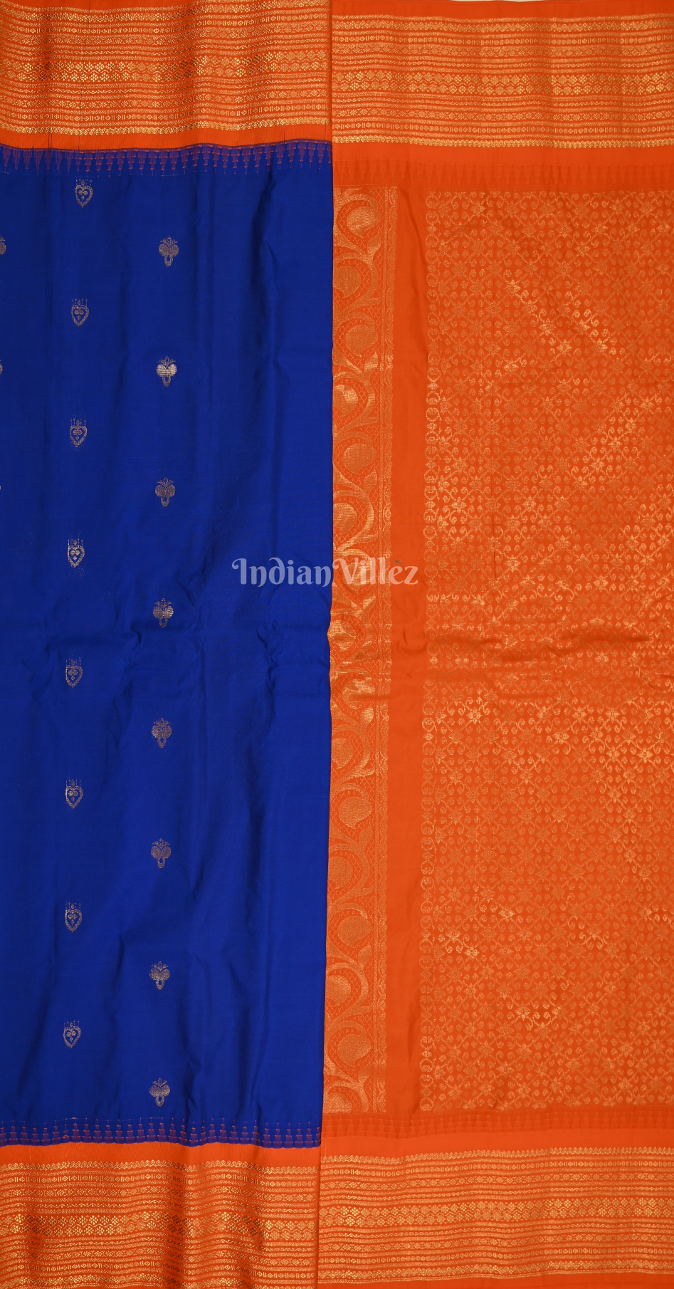 Royal Blue Red Butti Design Pure Gadwal Silk Saree 