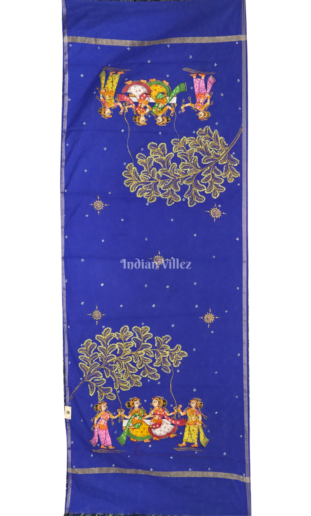 Royal Blue Raja Doli Hand-Painted Pattachitra Chanderi Dupatta 