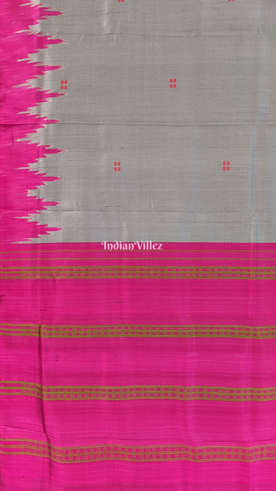 Gray with Pink Green Ganga Jamuna Border Contemporary Silk Saree