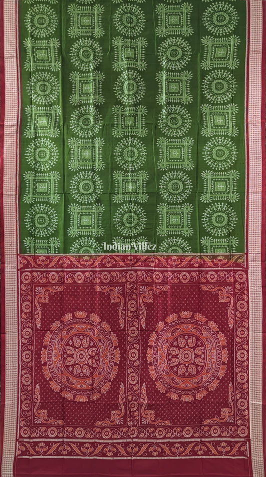 Mehendi Green Tribal Theme Sambalpuri Silk Saree
