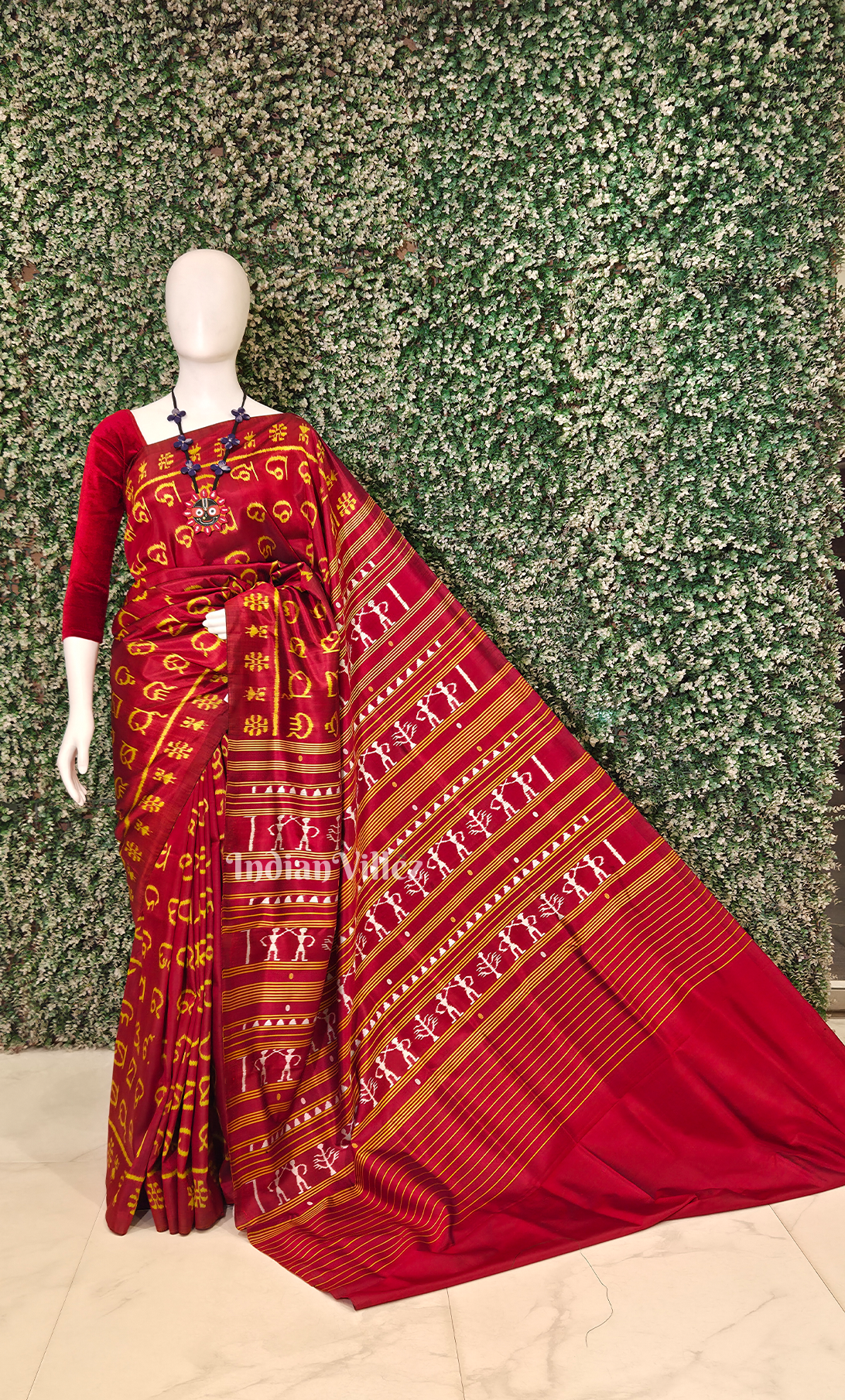 Red Odia Barnamala Odisha Ikat Contemporary Designer Silk Saree