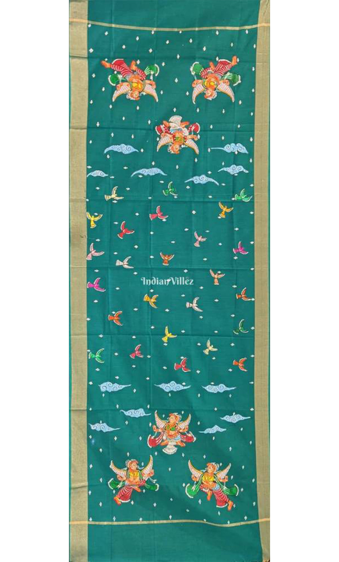 Jade Green Aakash Pari Pattachitra Art on Chanderi Dupatta