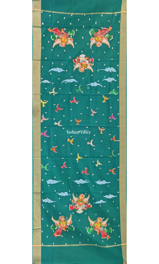 Jade Green Aakash Pari Pattachitra Art on Chanderi Dupatta
