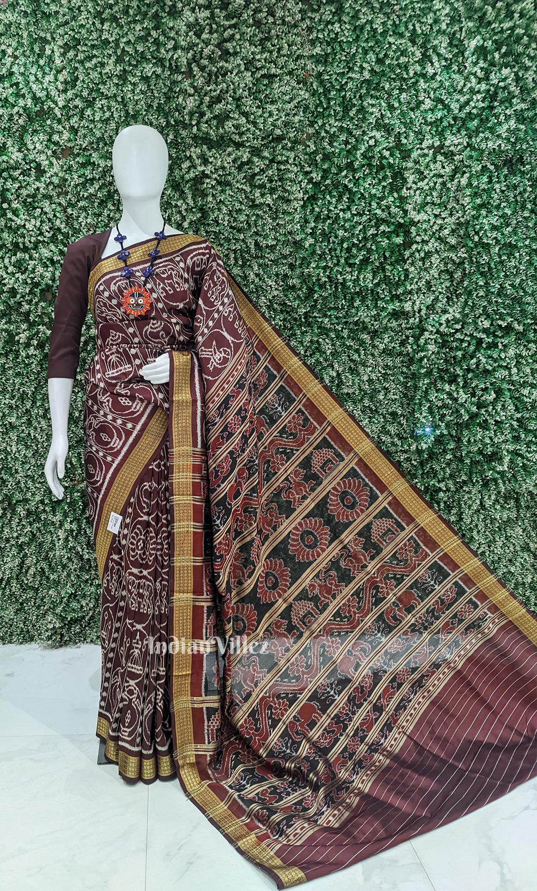 Coffee Odisha Ikat Sambalpuri Silk Saree
