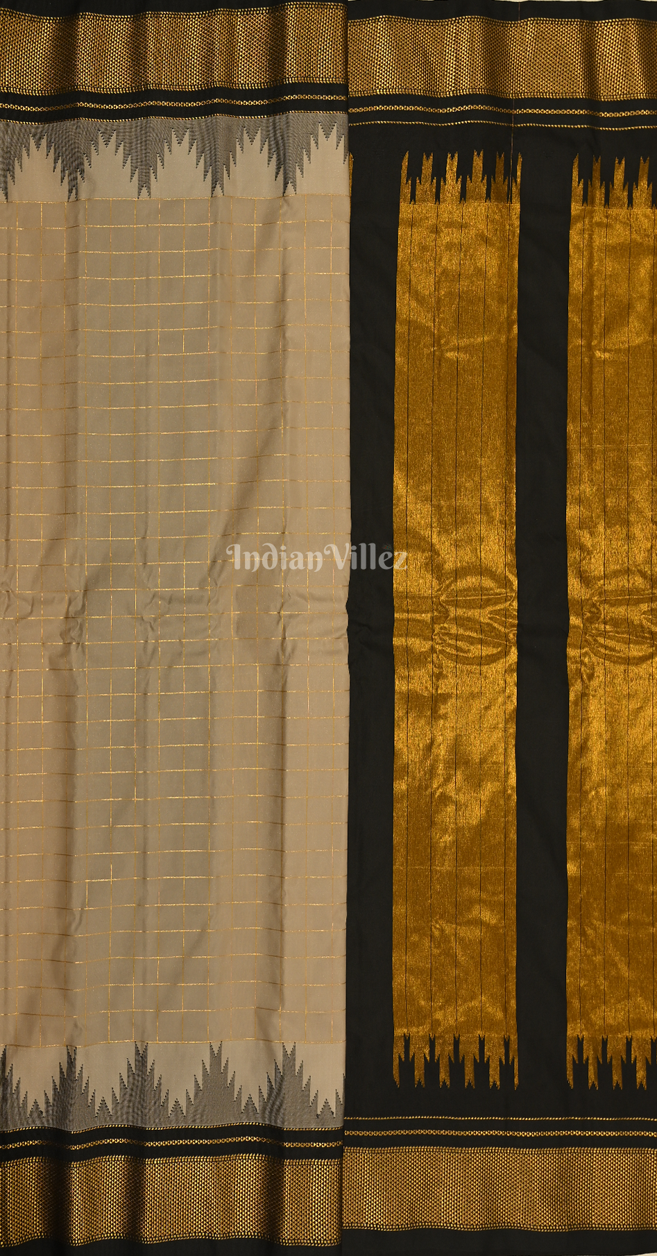 Cream Black Butti Design Pure Gadwal Silk Saree 