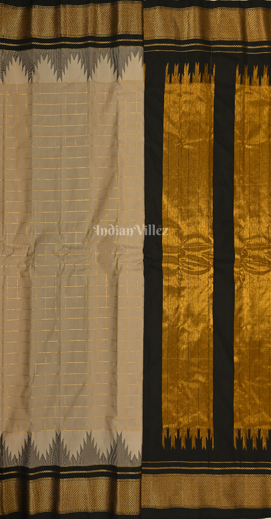 Cream Black Butti Design Pure Gadwal Silk Saree 