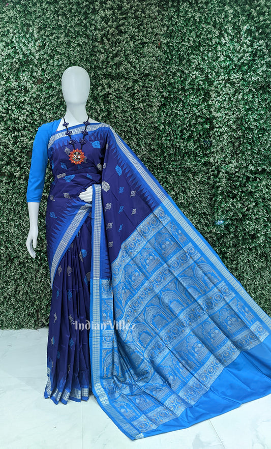 Royal Blue Odisha Ikat Bomkai Sambalpuri Silk Saree