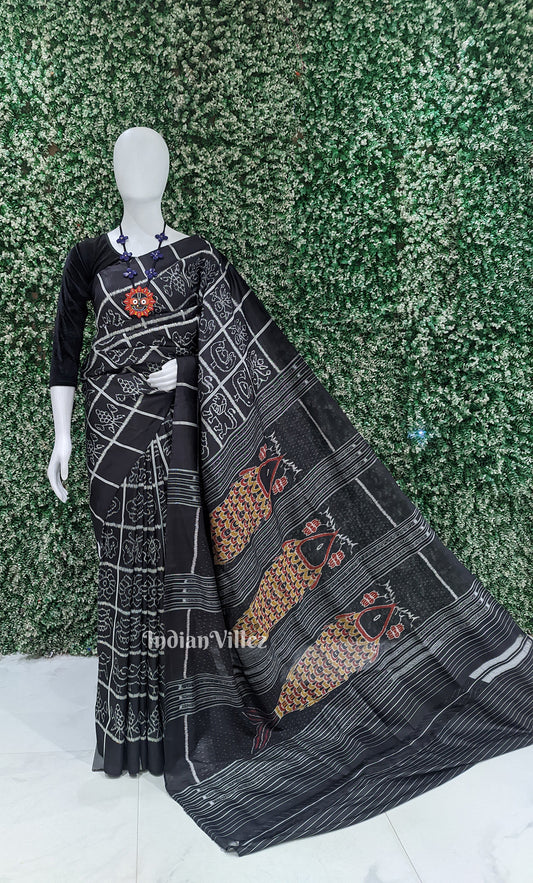 Black Nabakothi Odisha Ikat Contemporary Designer Silk Saree