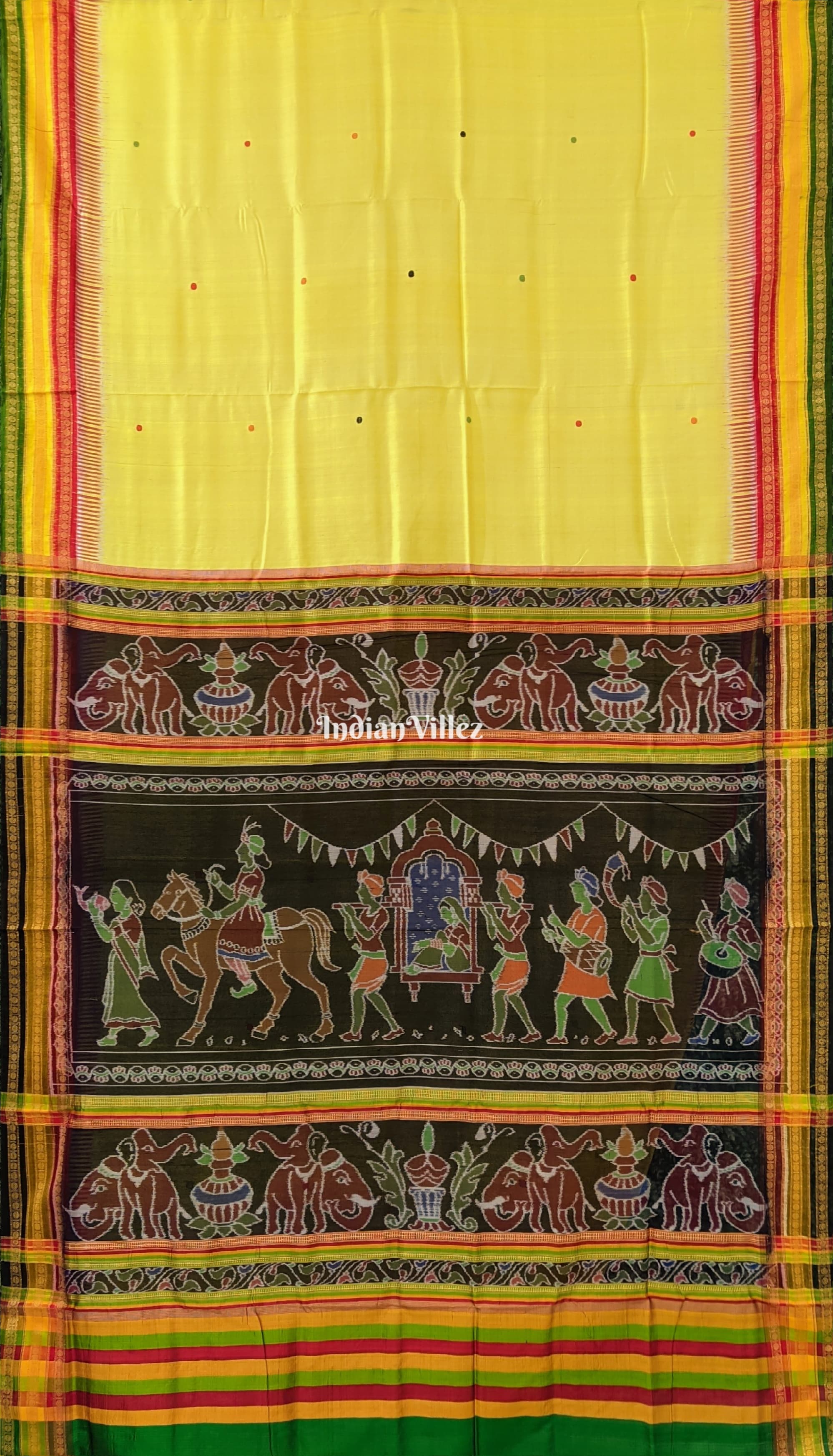 Yellow Kathiphera Odisha Ikat Khandua Silk Saree with Doli Barat Pallu