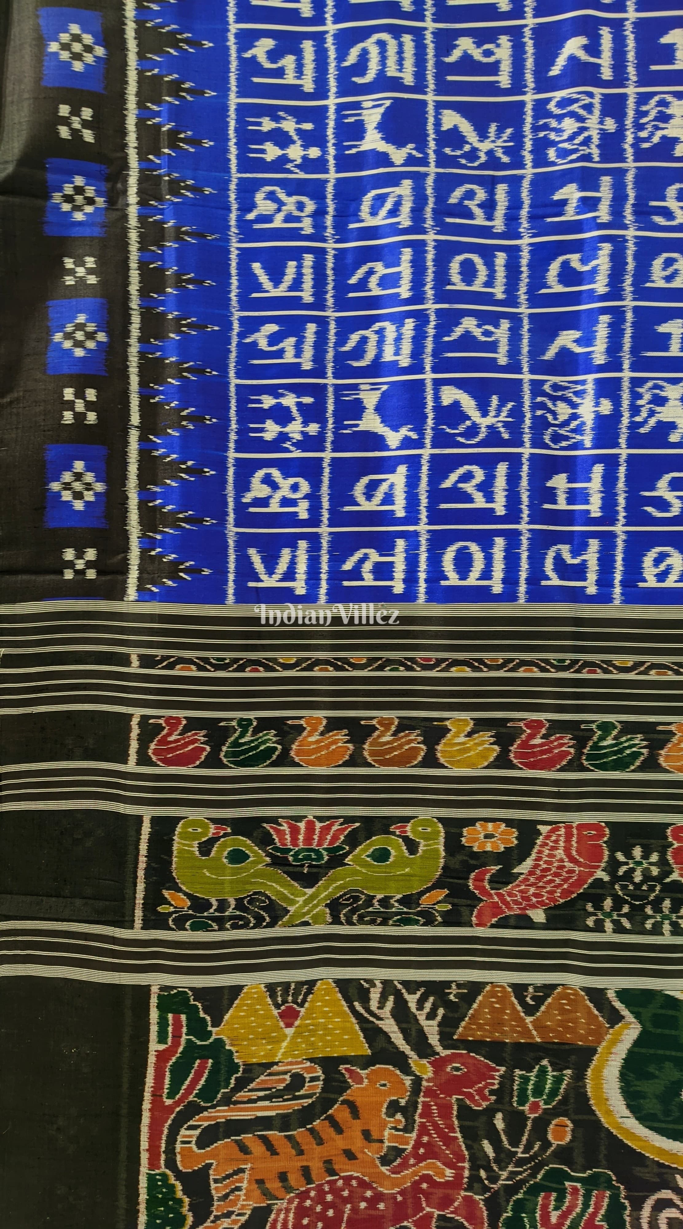 Blue Hindi Varnamala Contemporary Designer Silk Saree