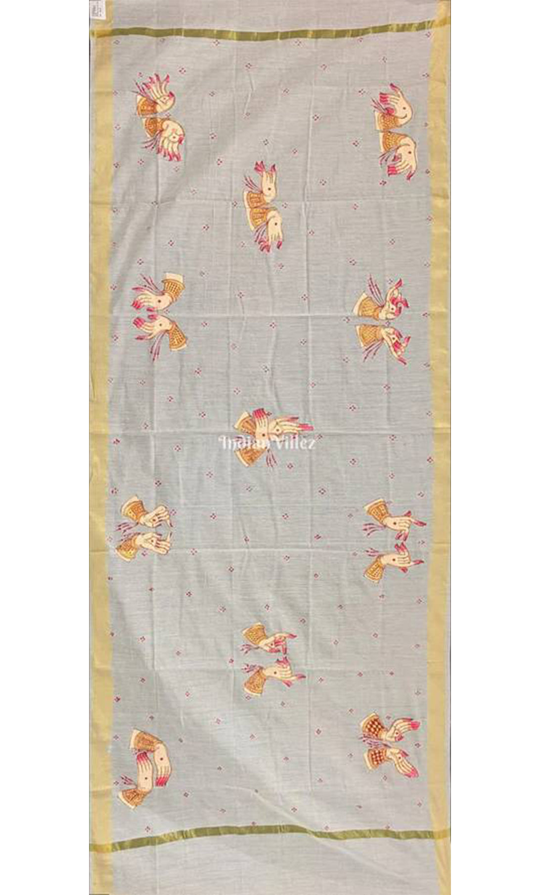 Off-White Odisha Pattachitra Art on Chanderi Dupatta