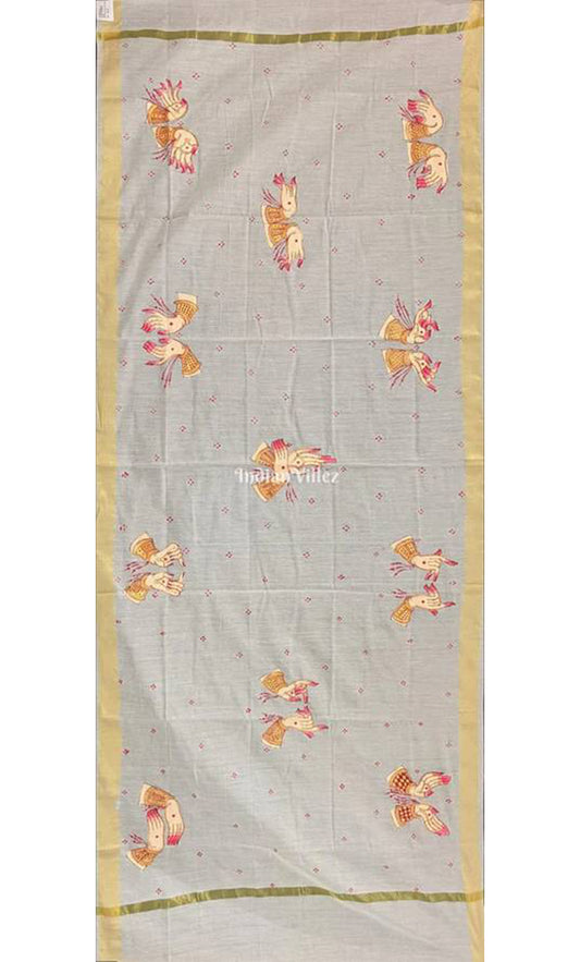 Off-White Odisha Pattachitra Art on Chanderi Dupatta