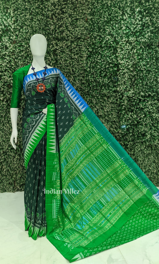 Bottle Green Tribal Theme  Odisha Ikat Sambalpuri Silk Saree