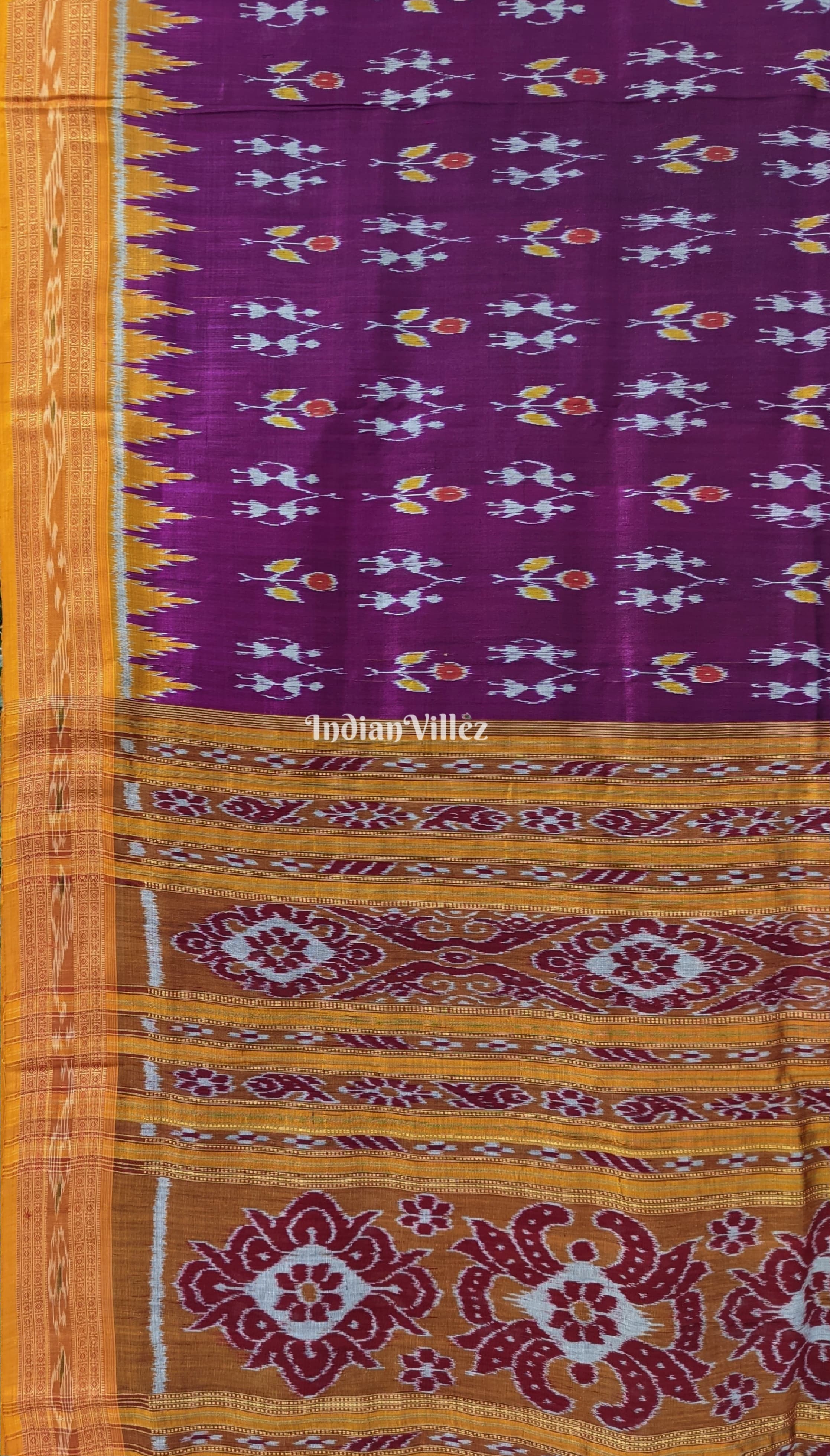 Purple Yellow Tribal Theme Khandua Silk Saree