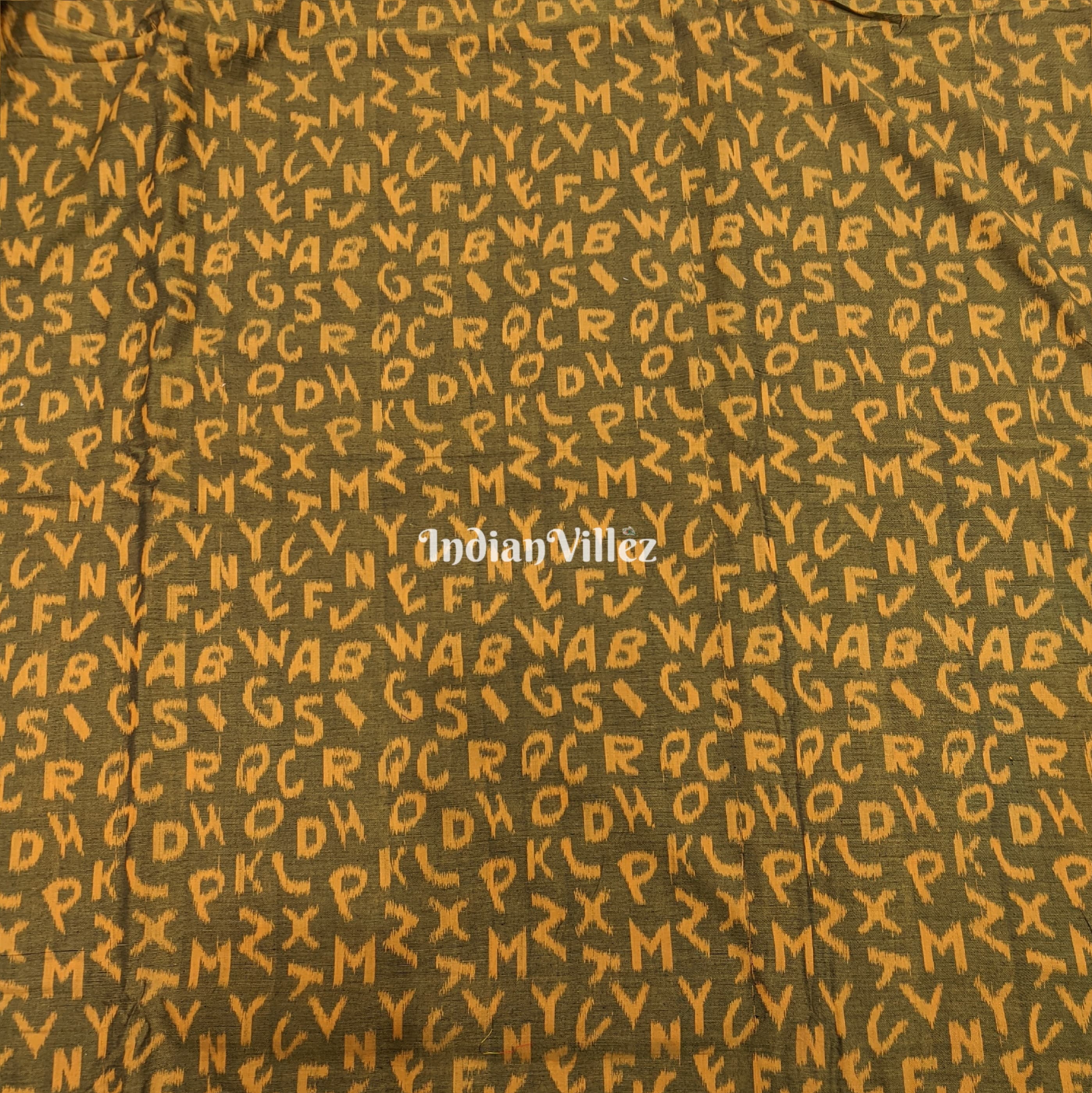 Mehndi Green English Alphabet Sambalpuri Ikat Cotton Fabric