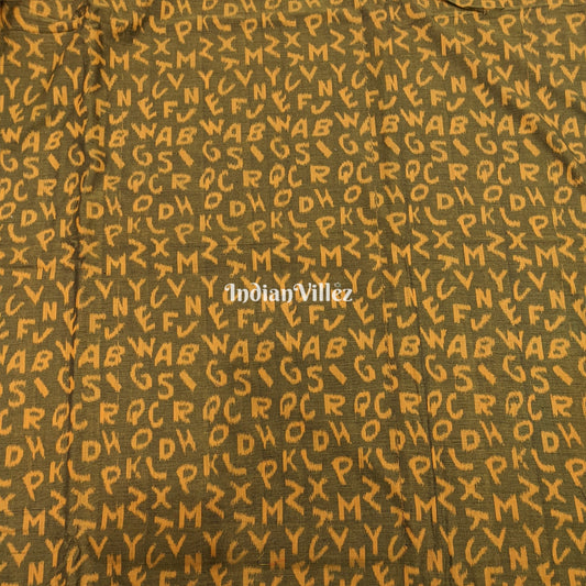 Mehndi Green English Alphabet Sambalpuri Ikat Cotton Fabric