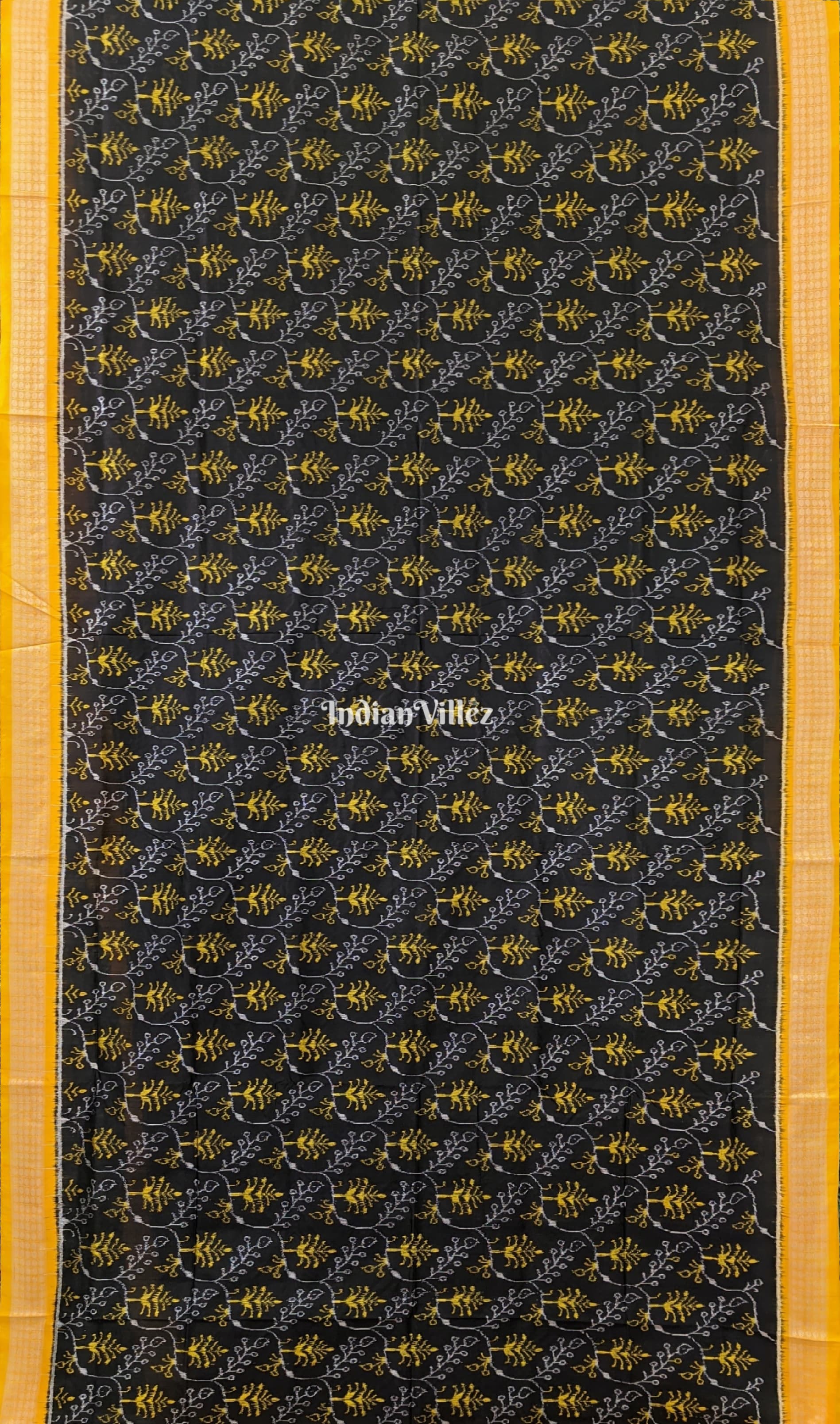 Black Yellow Sambalpuri Bomkai Silk Saree