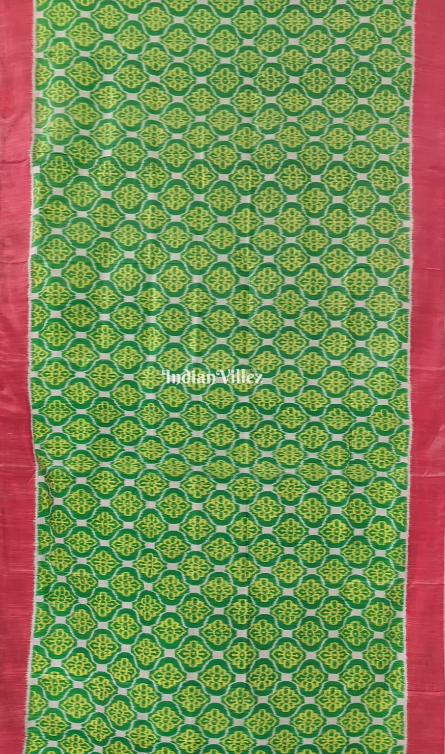 Parrot Green Scarlet Red Odisha Ikat Contemporary Silk Saree