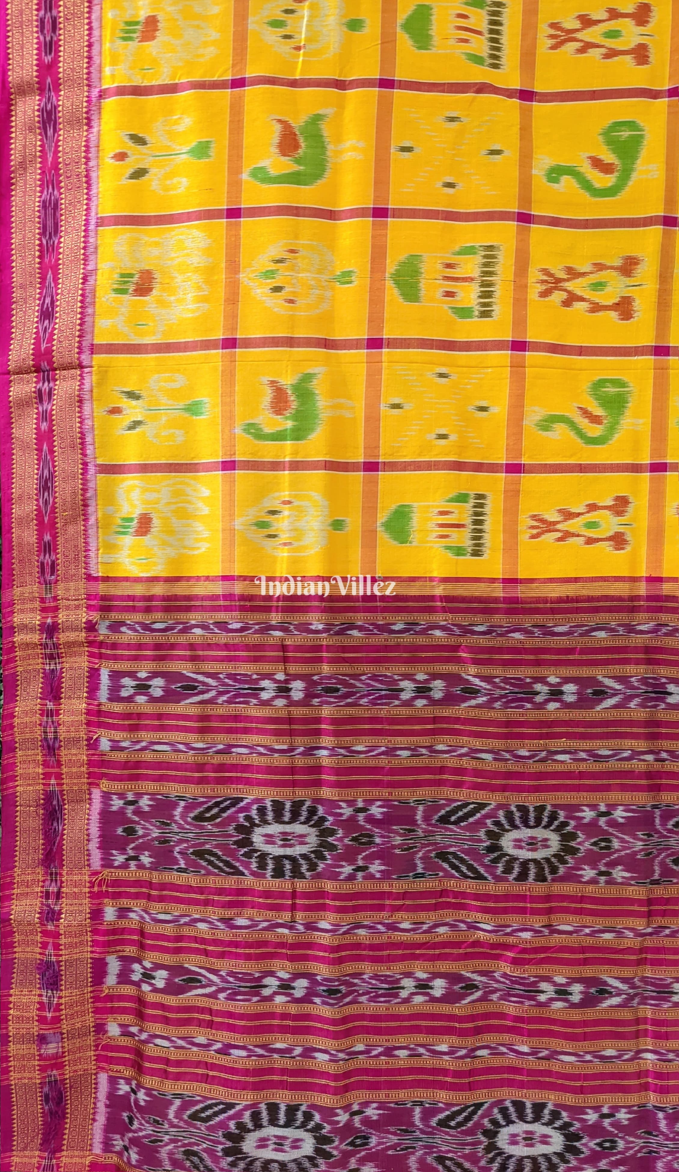 Yellow Red Nabakothi Khandua Silk Pata Saree