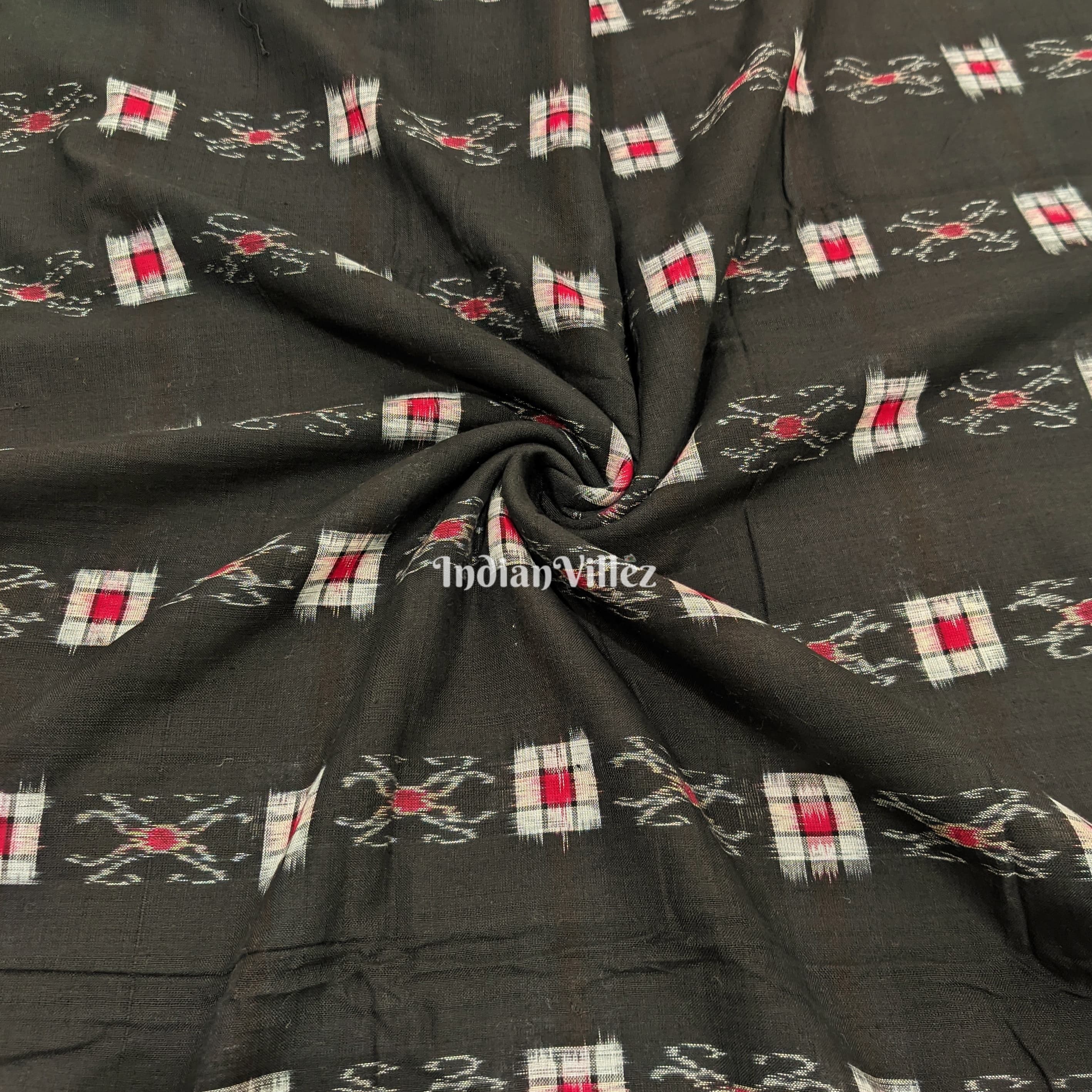Black Pasapali Theme Sambalpuri Ikat Cotton Fabric