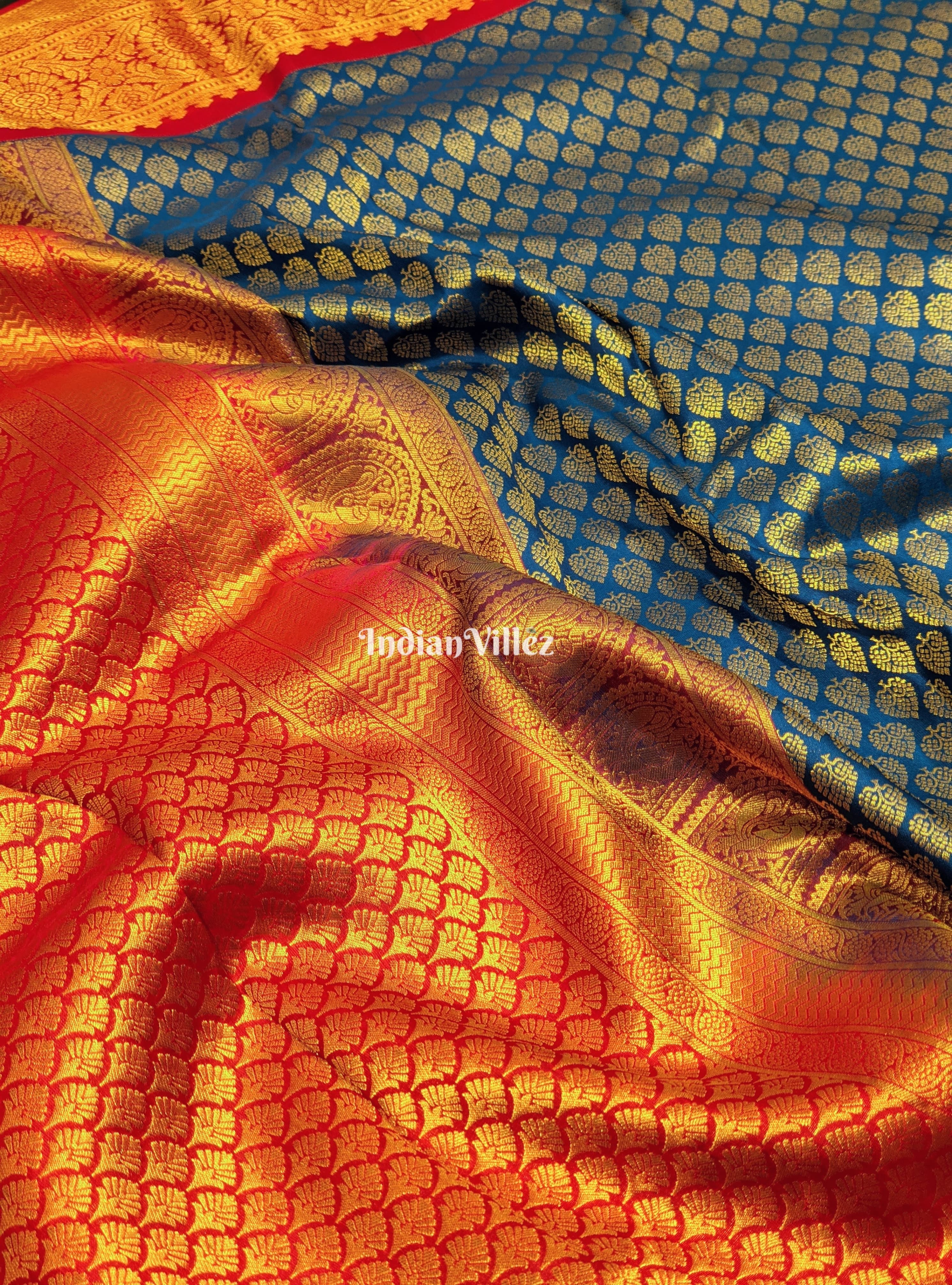 Peacock Blue Pure Kanjivaram Silk Saree