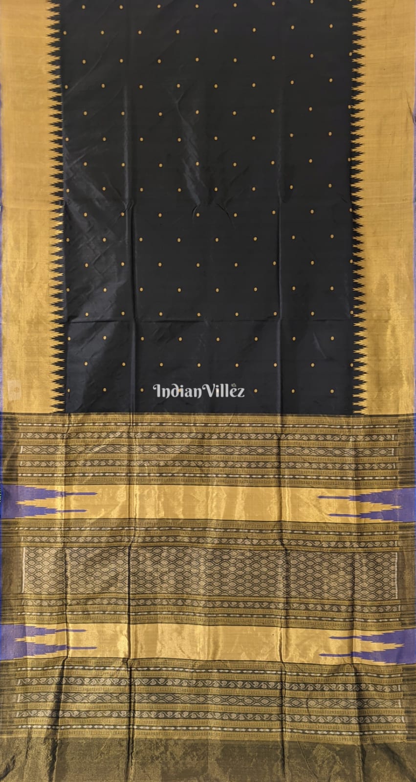 Black Golden Border Tissue Zari Sambalpuri Silk Saree