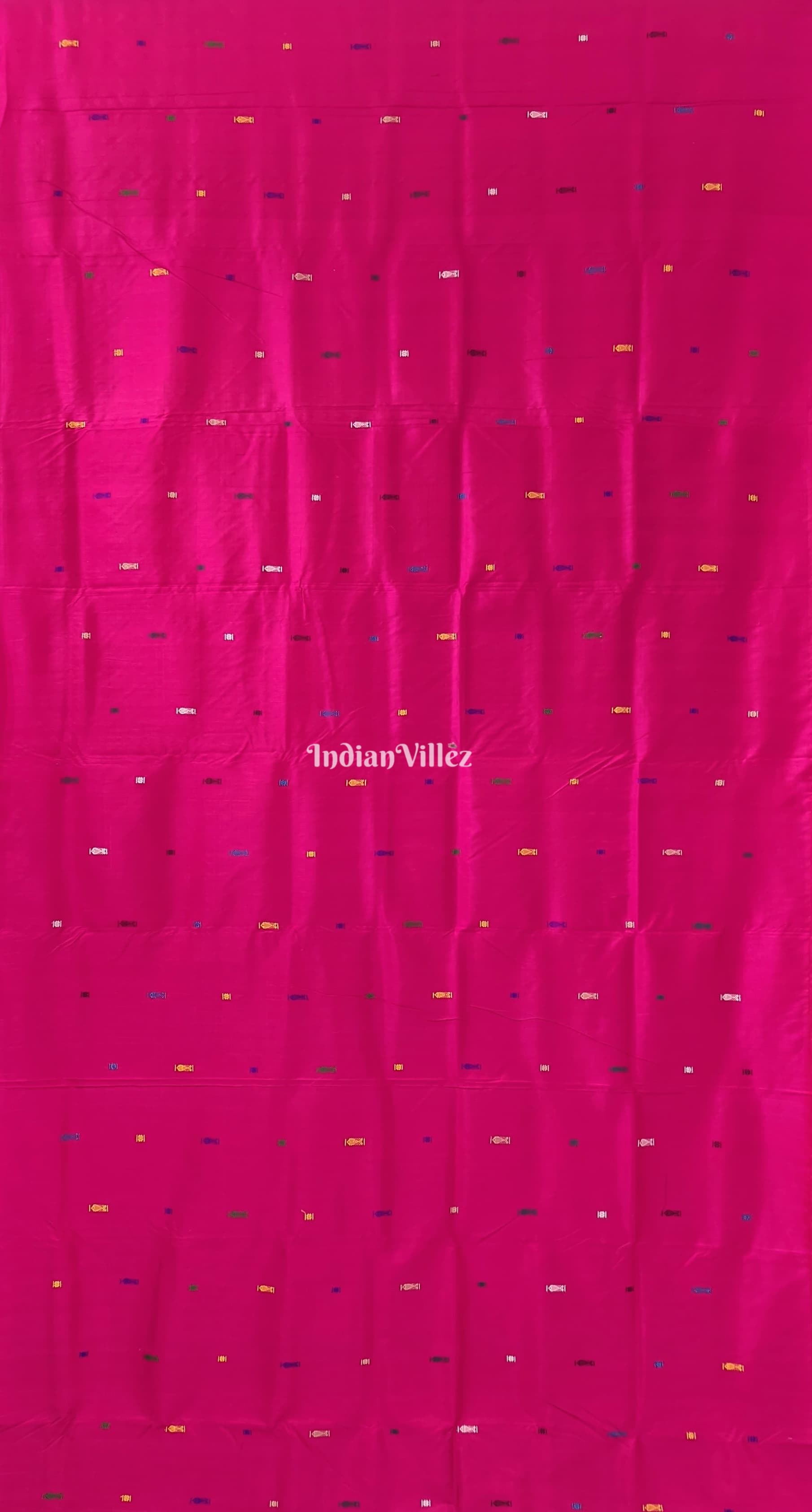 Rani Pink Designer Contemporary Silk Saree with Multicolor Double Anchal