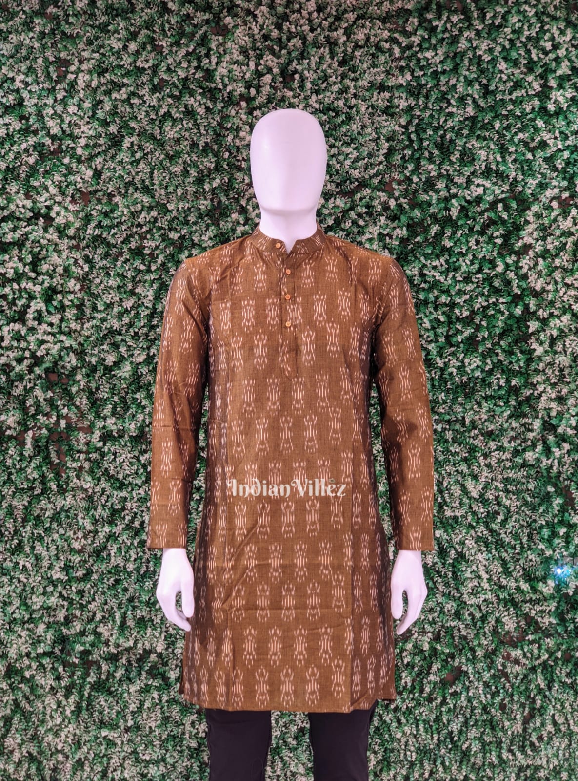 Mehendi Green Pochampally Ikat Cotton Kurta for Men