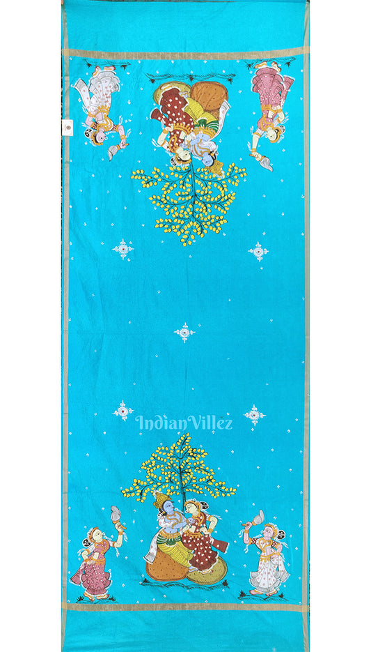 Sky Blue Raas Patachitra Chanderi Dupatta