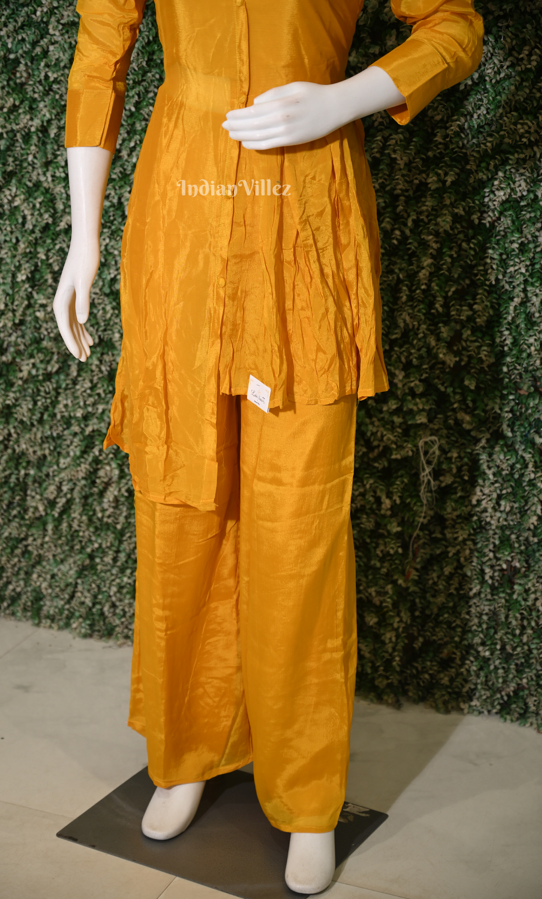  Mustard Yellow Embroidered Collar Hight low kurta with pant Set