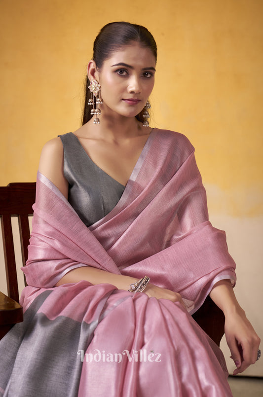 Baby Pink Banarasi Tissue Silk Saree