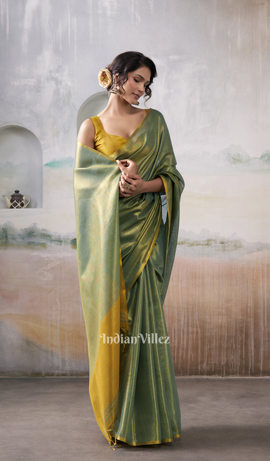 Green Tissue Silk Woven Plain Saree