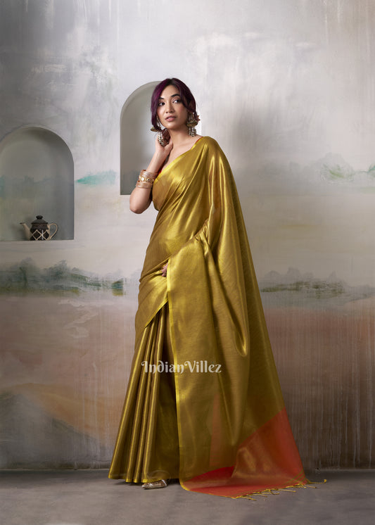 Mehendi Green Tissue Silk Woven Plain Saree