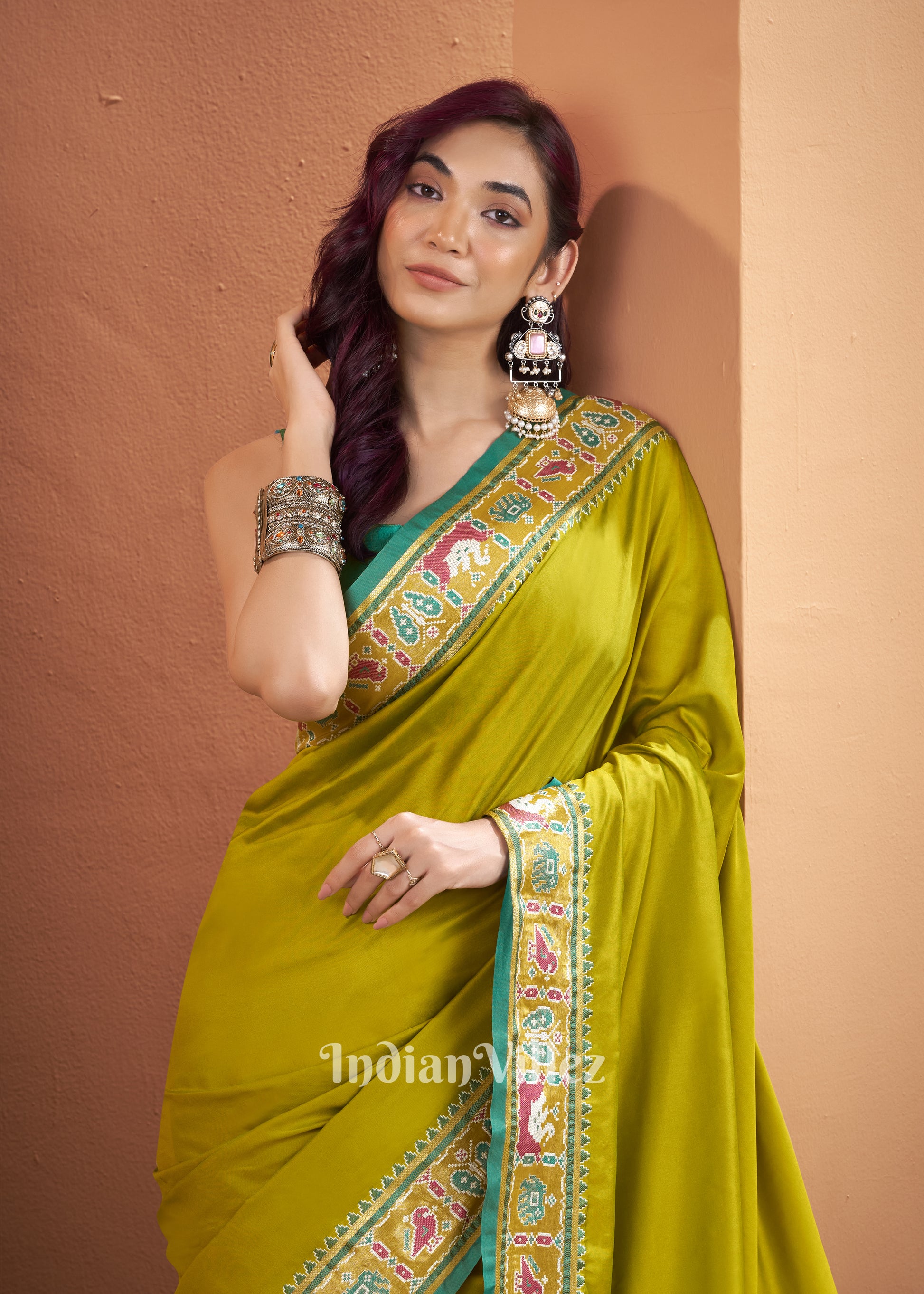 Lime Green Woven Banarasi Patola Silk Saree 
