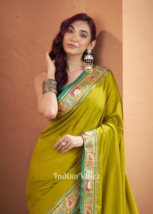 Lime Green Woven Banarasi Patola Silk Saree 